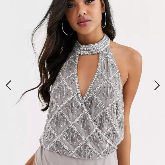 NWT ASOS Embellished Halter Bodysuit - Picture 2 of 8